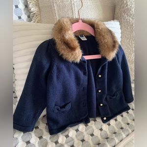 Janie and Jack Baby Girls Faux Fur Sweater in Navy